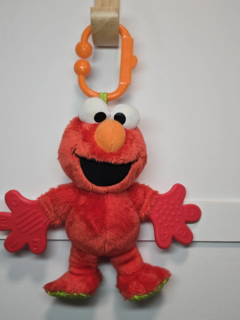 Plush Red Elmo Clip-On Teether Toy - Soft Infant Toy